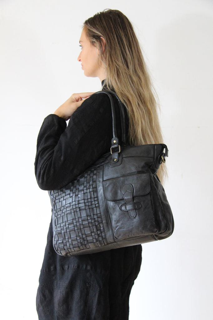 Sienna Bohemian Leather Bag -  Black