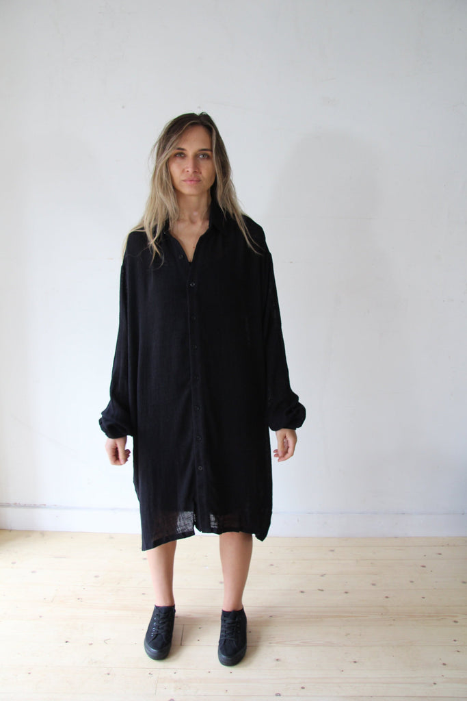 WDTS Shirt Dress in Cotton/Linen  - Black