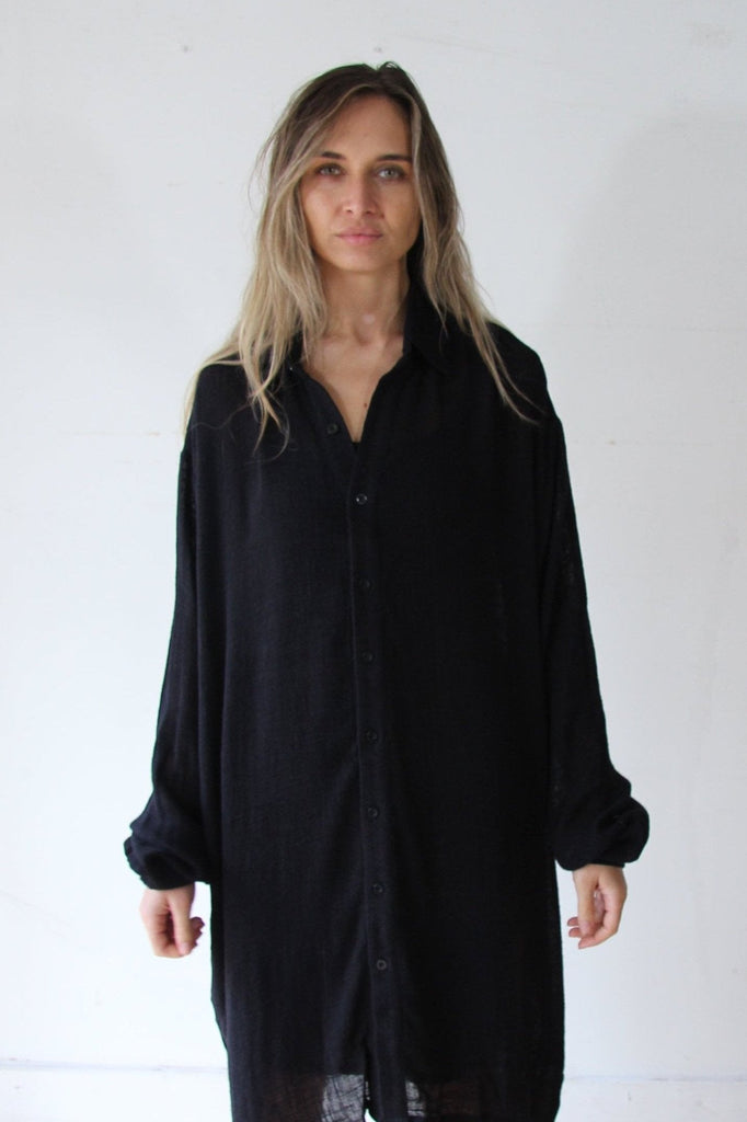 WDTS Shirt Dress in Cotton/Linen  - Black