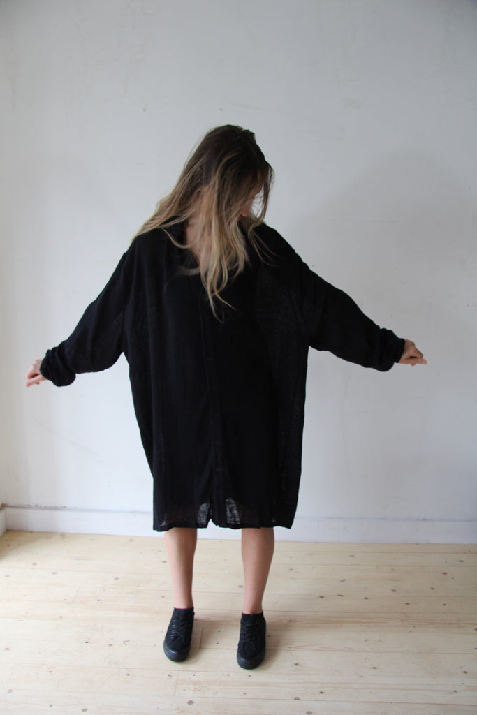 WDTS Shirt Dress in Cotton/Linen  - Black