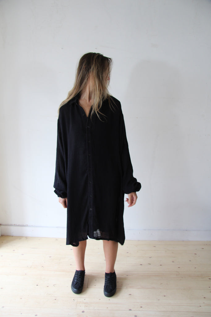 WDTS Shirt Dress in Cotton/Linen  - Black