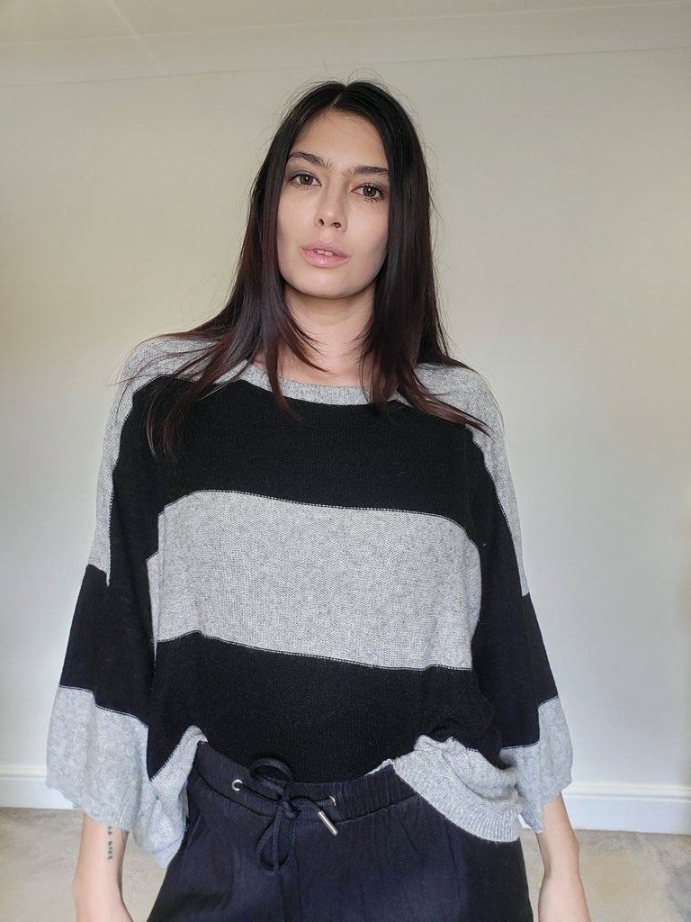 WDTS - Mia 100% wool jumper - black grey stripe