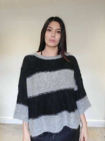 WDTS - Mia - Mohair Sweater- black grey stripe