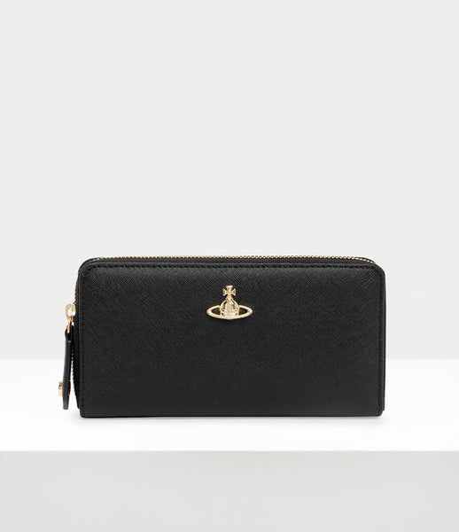 Vivienne Westwood Classic Zip Round Wallet - Black 3D Orb Saffiano Plain