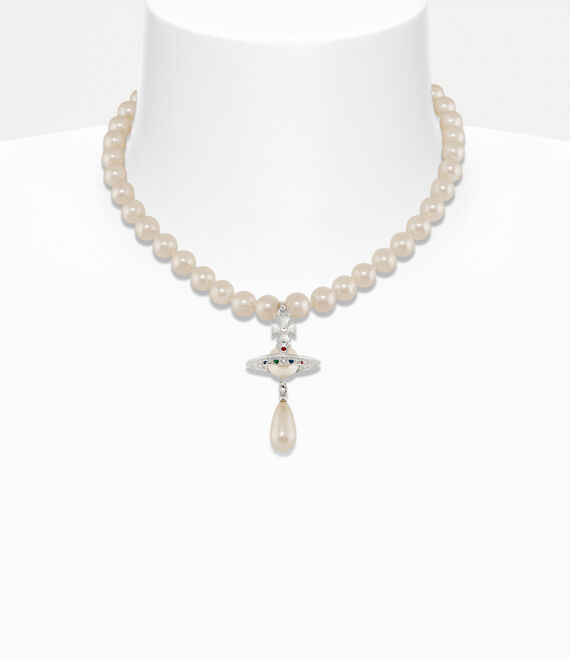 Vivienne Westwood One Row Pearl Drop Choker - Silver Tone/Pearl