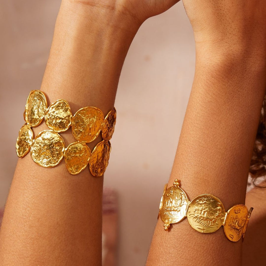 Odyssey Double Row Gold Coin Cuff