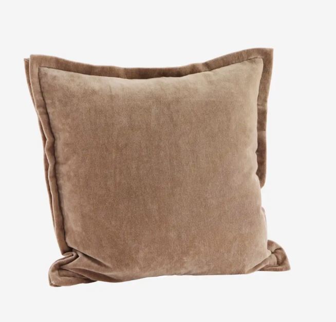 Madam Stoltz Velvet cushion cover light brown