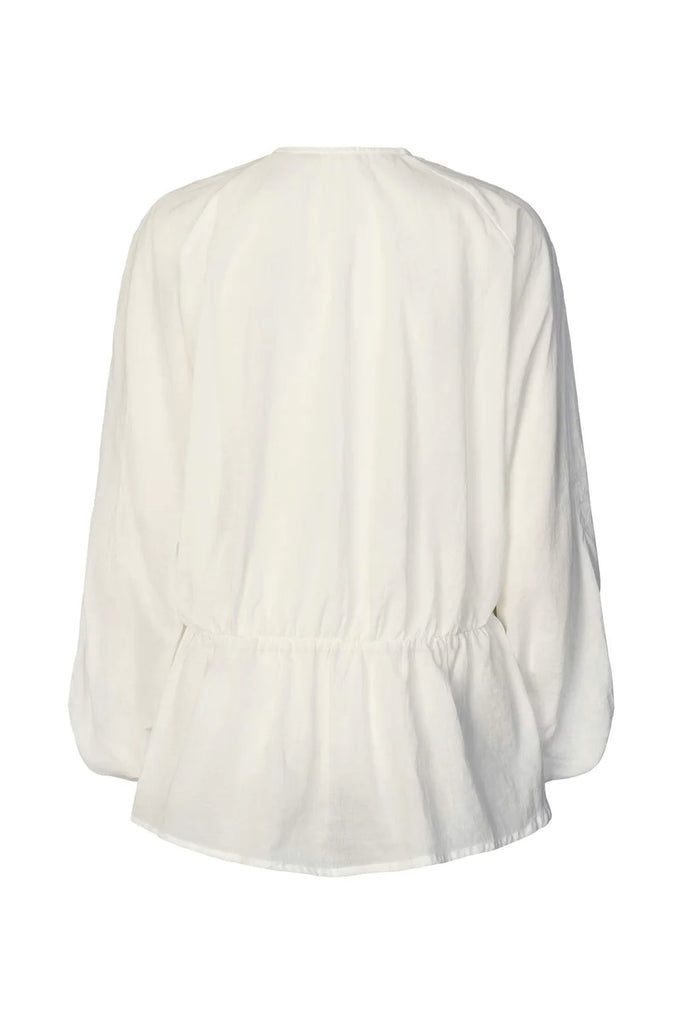 Rabens Saloner Cotton Voile Deep V-Neck Top - Corrie White