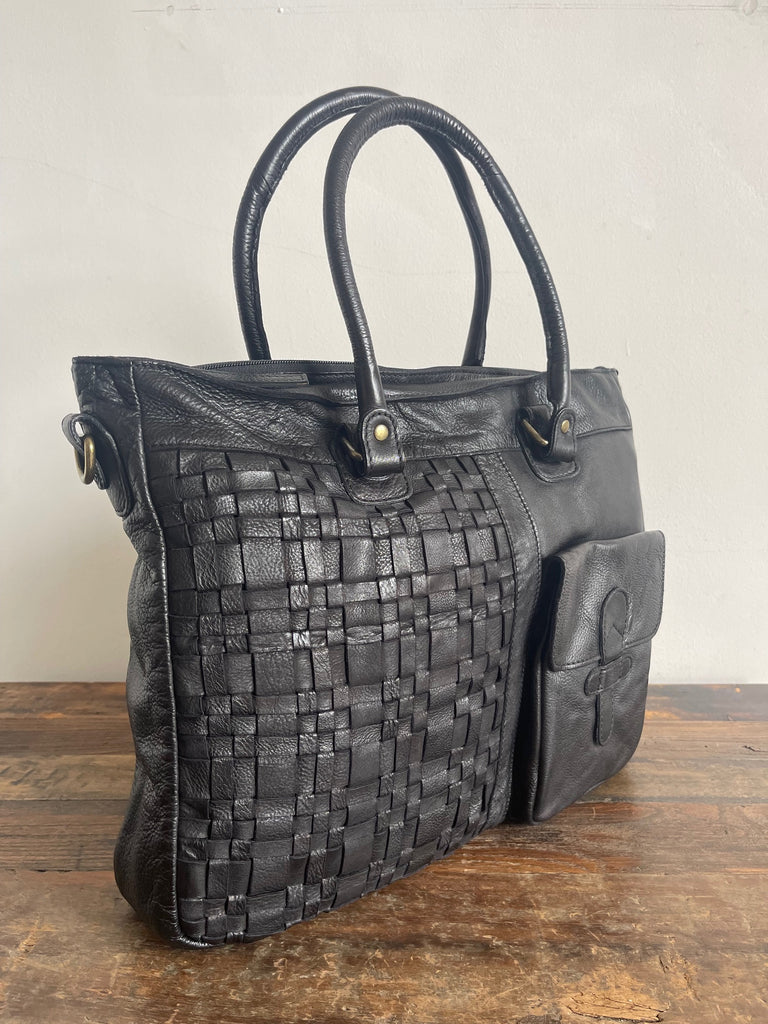 Sienna Bohemian Leather Bag -  Black