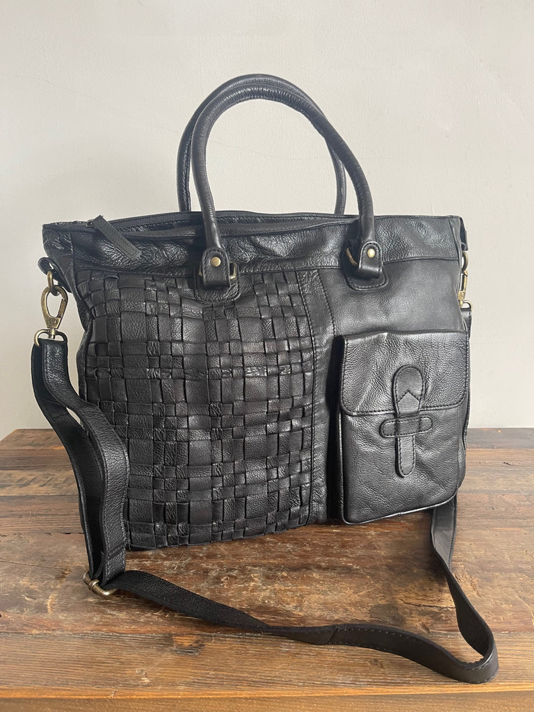 Sienna Bohemian Leather Bag -  Black