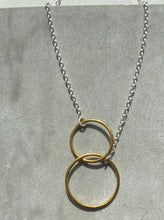 Double hoop Necklace - silver chain with gold hoop