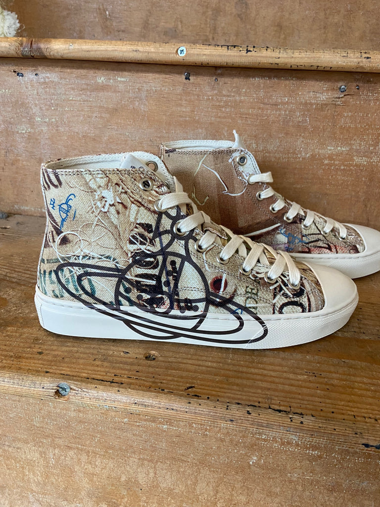 Vivienne Westwood Plimsoll High Top - Rubbish Print Cotton Canvas