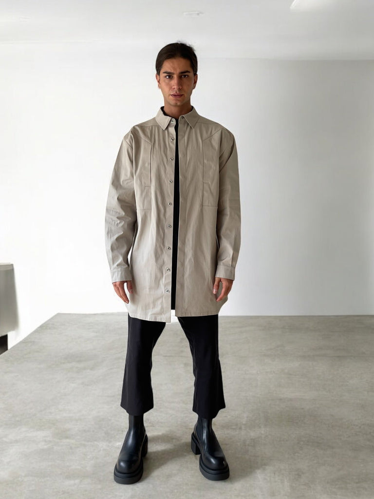 RICK OWENS SS24 JUMBO WOVEN FOGPOCKET OUTERSHIRT PEARL