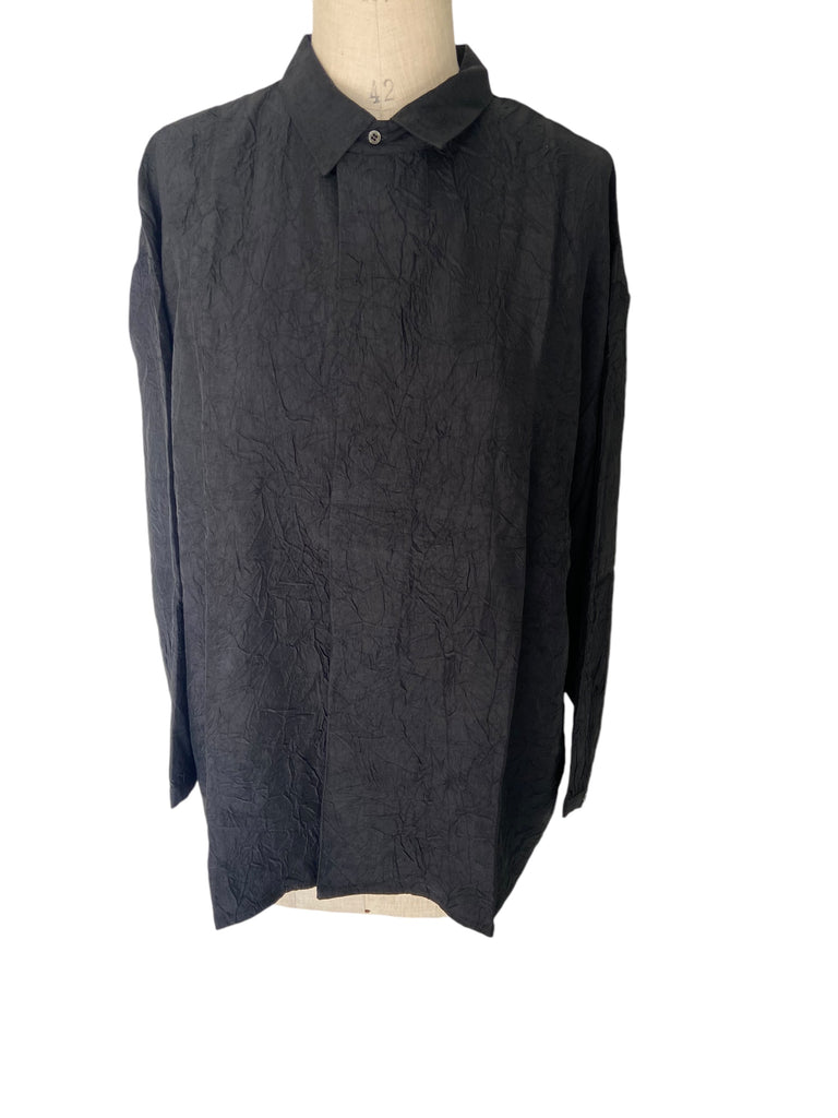 Rabens Saloner crinkled placket shirt Ellenor Black