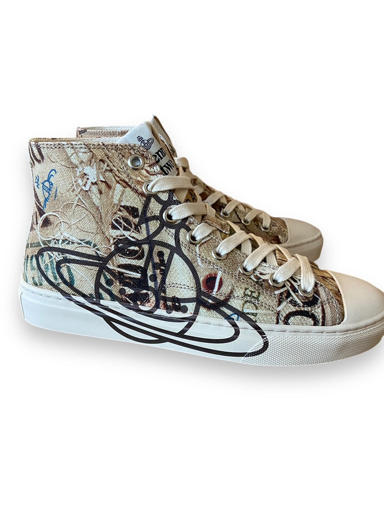 Vivienne Westwood Plimsoll High Top - Rubbish Print Cotton Canvas