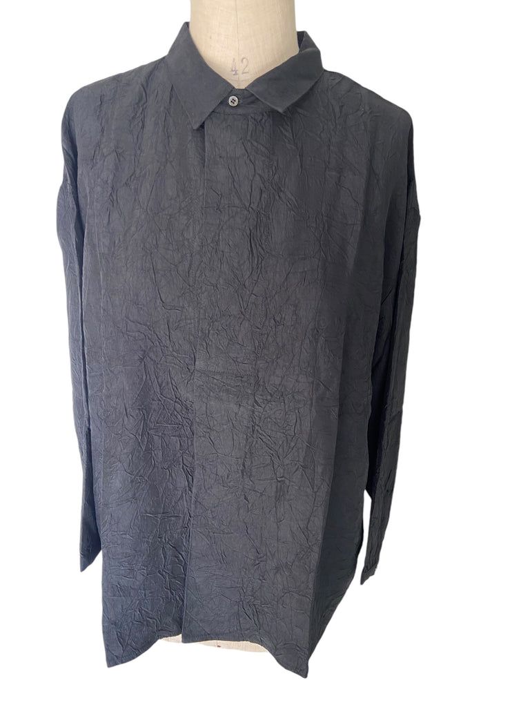 Rabens Saloner crinkled placket shirt Ellenor Black