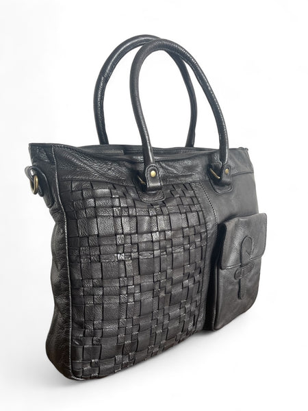 Sienna Bohemian Leather Bag -  Black