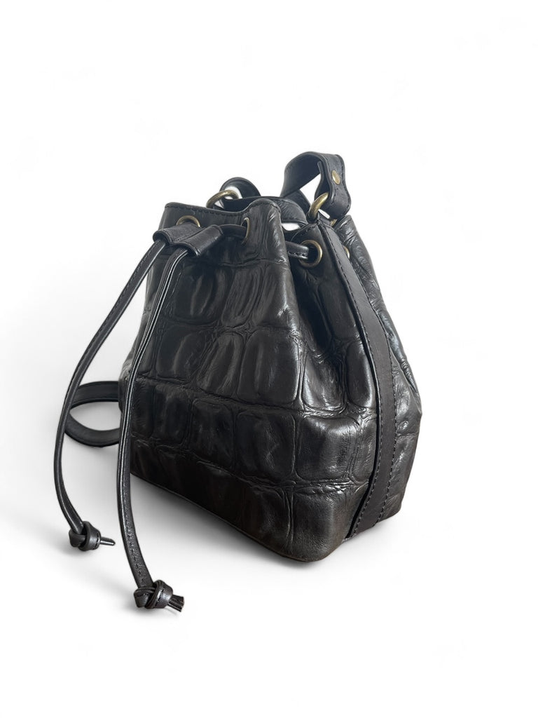 Mini Bucket Bag- Black Croc