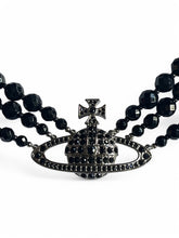 Vivienne Westwood Messaline 3 Row Choker - Platinum / Ruthenium / Black Agate