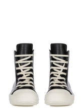 RICK OWENS SS25 HOLLYWOOD SNEAKERS IN BLACK AND MILK FULL GRAIN LEATHER