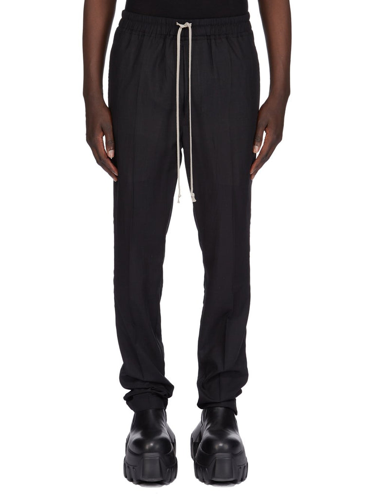 RICK OWENS  SS25 HOLLYWOOD DRAWSTRING SLIM LONG IN BLACK WOOL GAUZE