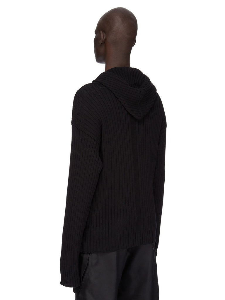 RICK OWENS SS25 HOLLYWOOD ZIPPED HOODIE IN BLACK MEGARIB COTTON KNIT