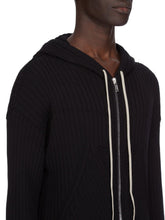 RICK OWENS SS25 HOLLYWOOD ZIPPED HOODIE IN BLACK MEGARIB COTTON KNIT