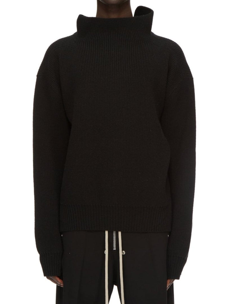 RICK OWENS FW24 PORTERVILLE FISHERMAN TABARD IN BLACK WOOL ALPACA KNIT