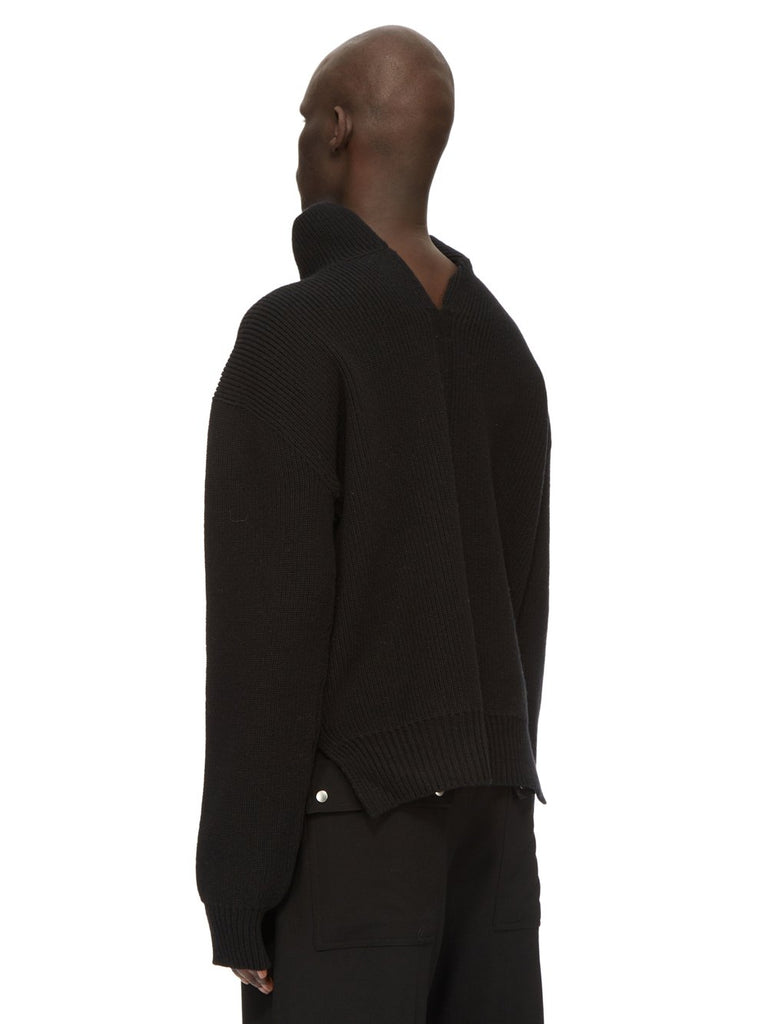 RICK OWENS FW24 PORTERVILLE FISHERMAN TABARD IN BLACK WOOL ALPACA KNIT