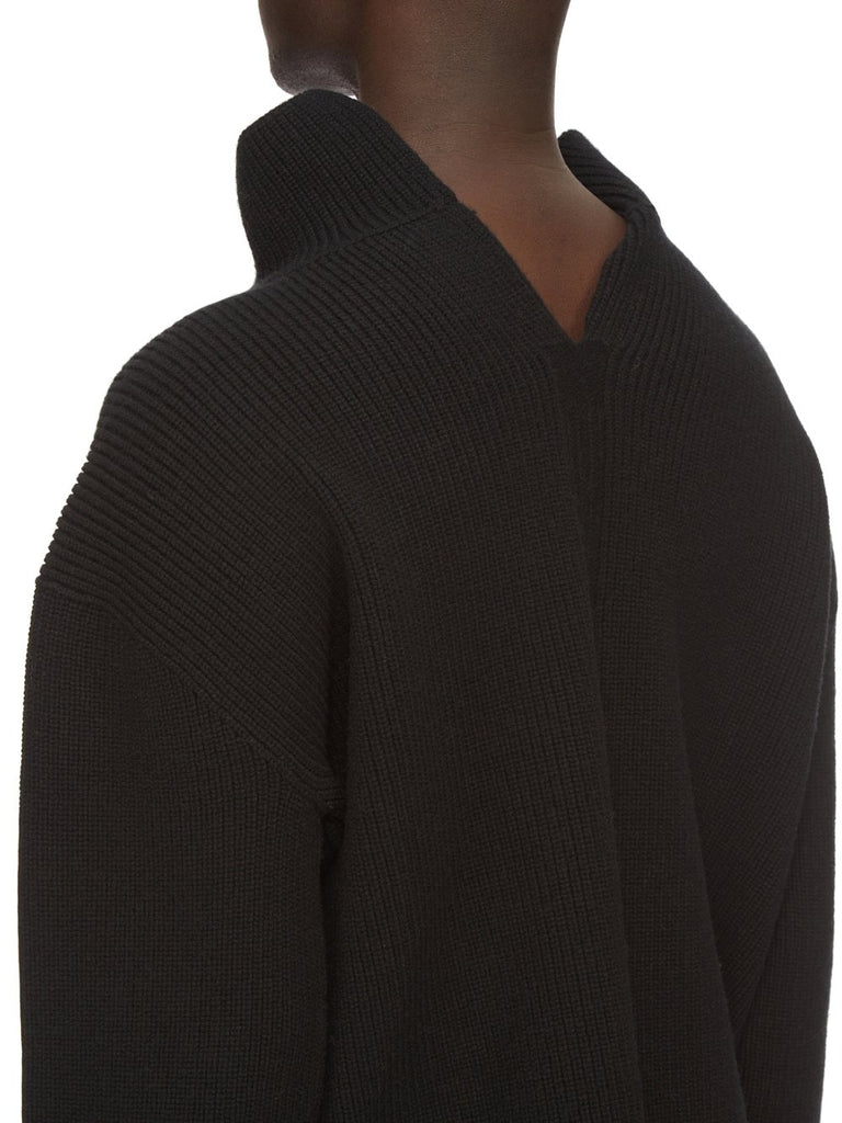 RICK OWENS FW24 PORTERVILLE FISHERMAN TABARD IN BLACK WOOL ALPACA KNIT