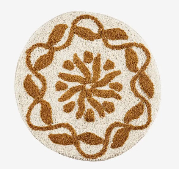 Madam Stoltz Round tufted bath mat / rug Mustard, off white 60cm