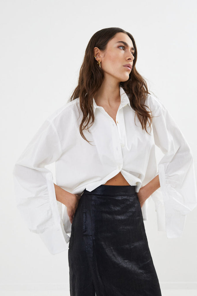 Rabens Saloner Lourdes Poplin cuff detail shirt I White