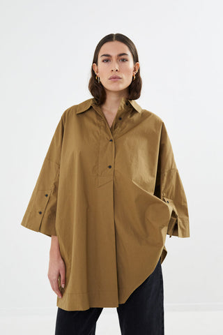 Rabens Saloner Lula Poplin tunic dress I Old moss