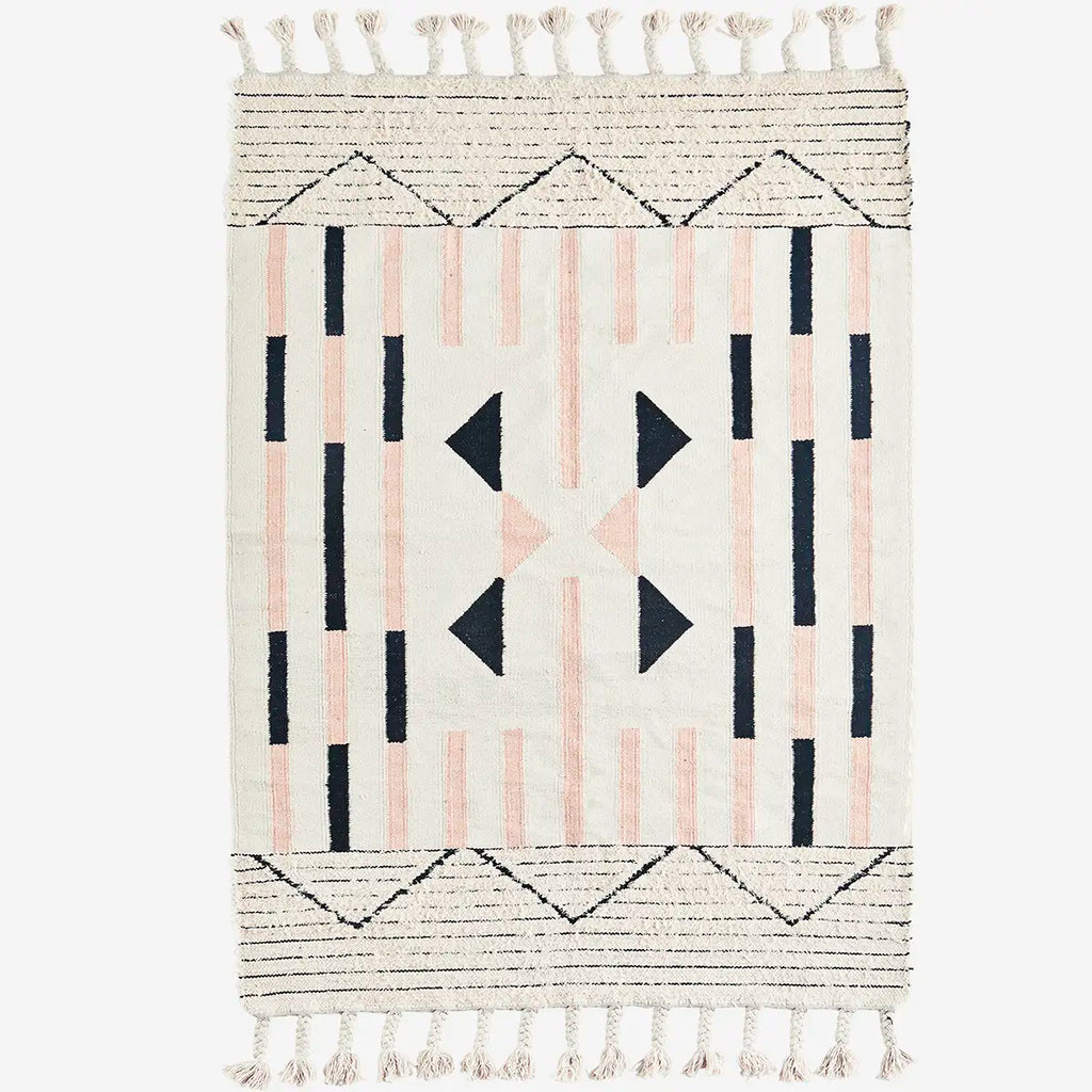 Handwoven frayed cotton rug