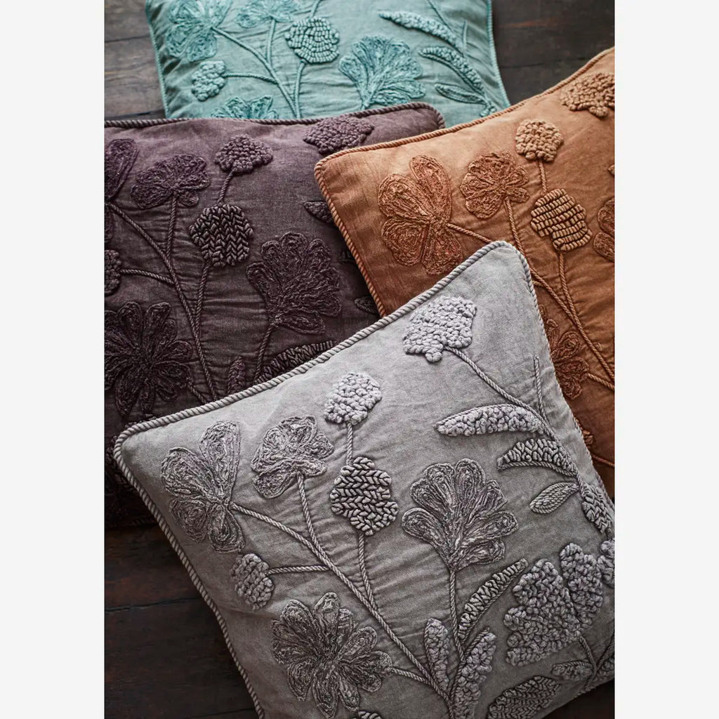 Applique cushion cover grey