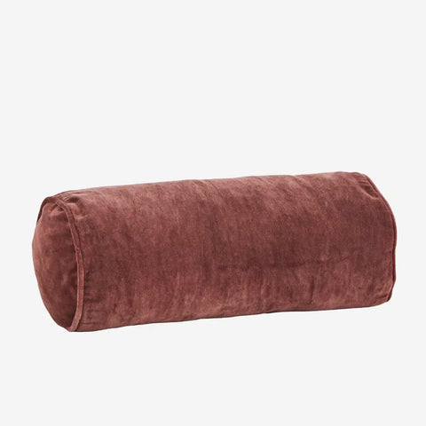 Madam Stoltz Velvet Bolster Cushion Dark Rose