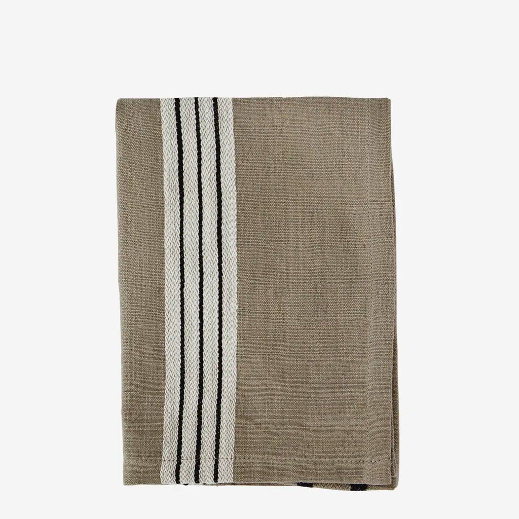 Madam Stoltz Striped Kitchen Towel - Taupe, off white, black