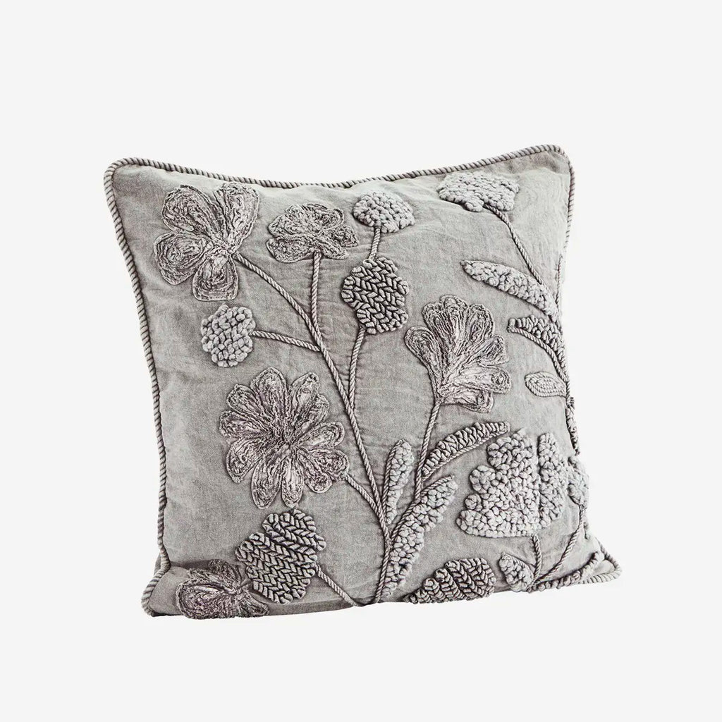 Applique cushion cover grey