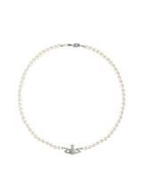 Man. Mini Bas Relief Pearl Necklace - Platinum / Cream Pearl