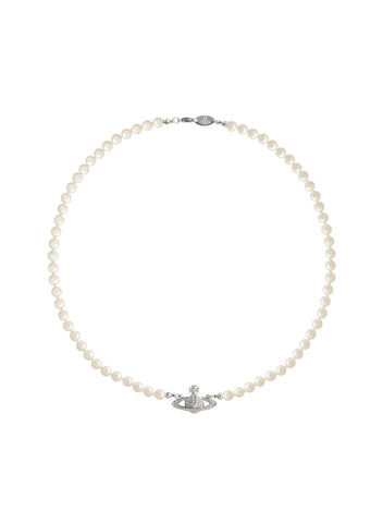 Man. Mini Bas Relief Pearl Necklace - Platinum / Cream Pearl