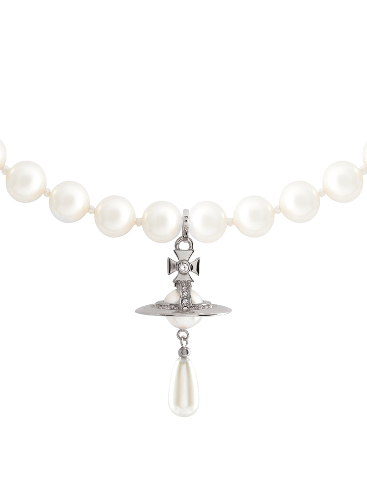 Vivienne Westwood One Row Pearl Drop Choker - Silver Tone/Pearl