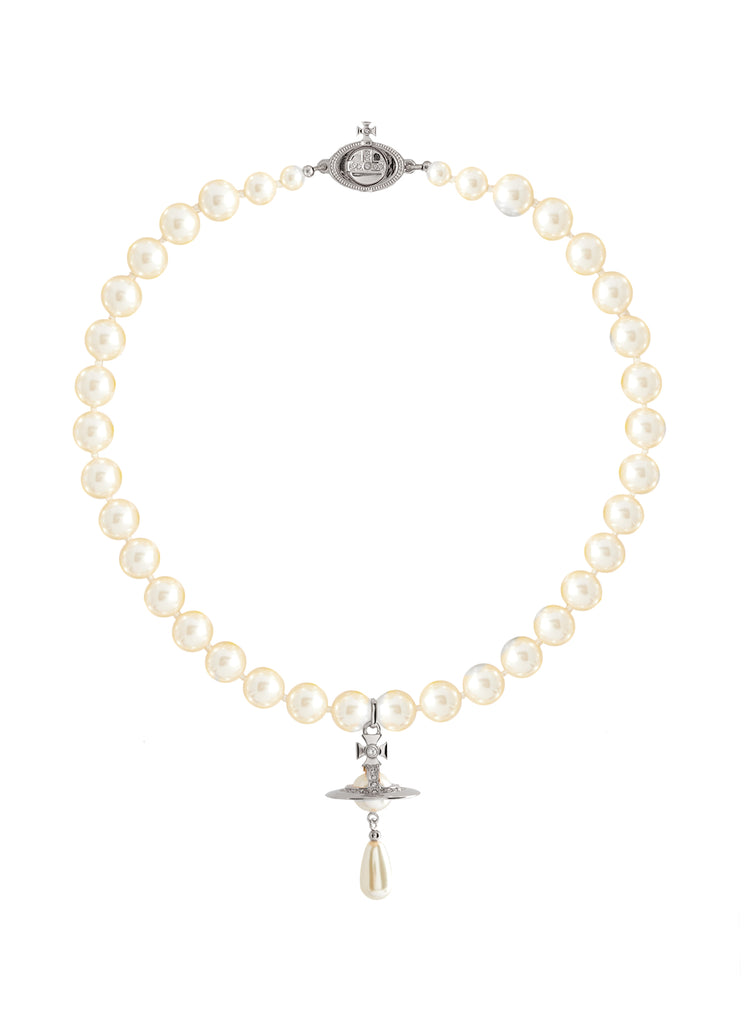 Vivienne Westwood One Row Pearl Drop Choker - Silver Tone/Pearl